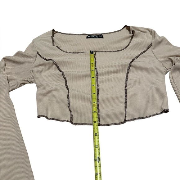 Cream Long Sleeve with Raised brown Corset Seams - Picture 6 of 9